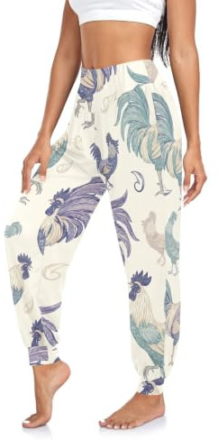 Tuppar vintage teal lavende yogabyxor för kvinnor träningsbyxor boho harembyxor sommar joggingbyxor, Tuppar vintage blågrön lavendel, M
