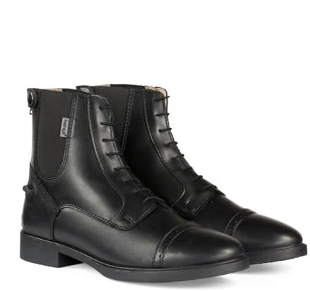HORZE Kilkenny Kids' Unisex Equestrian Synthetic Leather Zip-Up Schooling Paddock Boots - Black - 1
