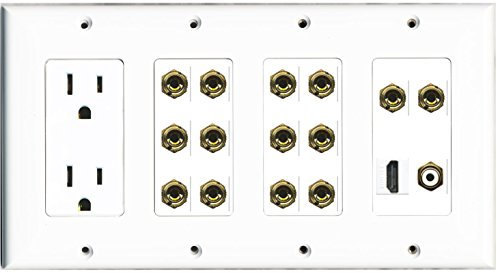 RiteAV – (4 Gang) 15 A toma de corriente HDMI RCA blanco 14 Banana placa de pared blanco