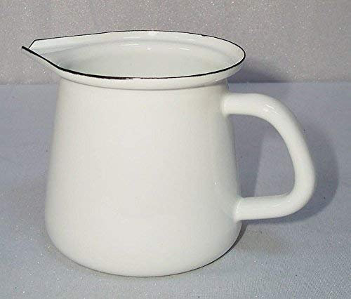 linoows Sahne Kännchen ohne Deckel, Milch Kännchen, Emaille, weiß-blau, 0,4 Liter