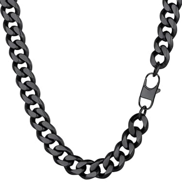 PROSTEEL halsband för män, klassisk pansarkedja, 3/6/9/12 mm bred, kubansk länkkedja för män, hiphop-kedja, cuban chain i rostfritt stål/18k förgylld, 36/46/51/55/61/66/71/76cm, Ingen ädelsten