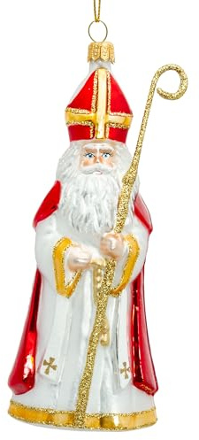 SIKORA Bischof Nikolaus besondere Weihnachtskugel Glas Christbaumschmuck Deko Figur Weihnachten Anhänger Ornament - Meisterstücke - BS700, Variante:Bischof rot Weiss