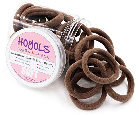 HOYOLS 4,5 cm stora mjuka sömlösa elastiska hårband, stretch nylontyg hästsvanshållare för kvinnor tjockt tungt lockigt hår glider inte utan skador hårsnoddar pannband 50 st (glittrande bärnsten)