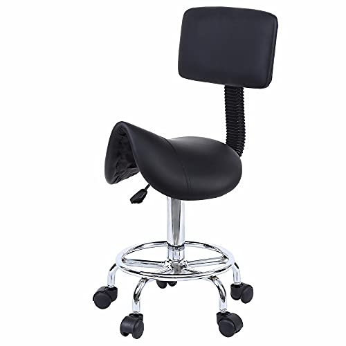 MYEBP Hocker Mit Rollen Höhenverstellbarer Sattelhocker Mit Beweglichen Rollen Hocker Auf Rädern Bequemer Rückenlehnen-PU-Sitz, Ergonomisches Design Salons, Wohnungen, Kliniken, Büros