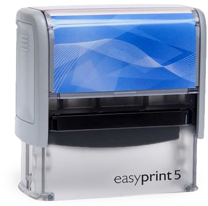 Selbstfärbender Stempel easyprint 5 blau – personalisierbarer Firmenstempel, Namensstempel, Adressstempel oder sonstiger Textstempel – Abdruck ca. 70x25 mm mit bis zu 6 Zeilen