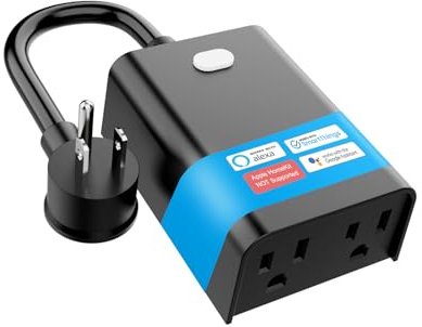 New One Outdoor Smart Plug, 2.4G WiFi Outdoor Outlet with Dual Outlets, Compatible with Alexa, Google Home, Smart Life, Wireless Voice Remote Control, IP65 Waterproof, 125V 15A ETL FCC Certified