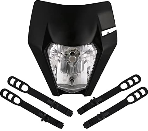 JFG RACING Motorrad Scheinwerfer Verkleidungsmaske Tagfahrscheinwerfer für EXC EXCF XC XCF XCW XCFW SX SXF SXS SMR 125 250 350 450 500 505 520 530 Dirt Bike Motocross Enduro Supermoto-Schwarz
