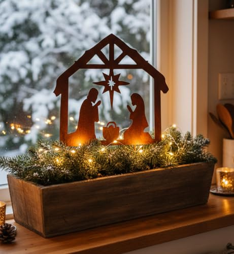 LB H&F Lilienburg Rostkrippe Gartenstecker Krippe Gartenstecker Weihnachtskrippe Winterdeko Weihnachtsdeko edelrost deko Weihnachten Dekoration Weihnachtsdeko Metall (Krippe)