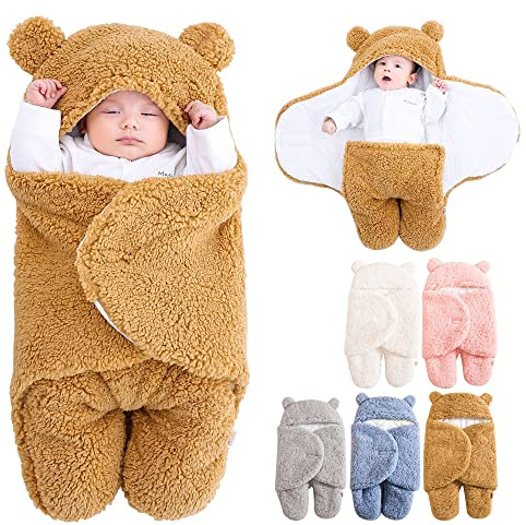 Tyuodna Pucksack Baby 0-3 Monate, Pucksack Baby 3-6 Monate,Schlafsack Winter Baby,Weich Gefüttert wickeldecke Baby,Plüsch Warme Baby Pucksack Für Jungen Mädchen (Khaki, 3-6 Monate)