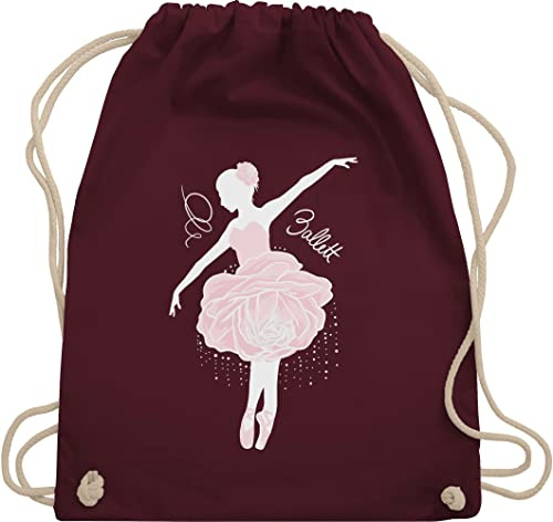 Turnbeutel Rucksack - Kinder Sport Kleidung - Ballerina - weiß/rosa - Unisize - Bordeauxrot - sportbeutel kinderturnbeutel tanzen ballett stoffrucksack beutel tanz dance stoffbeutel kordelzug