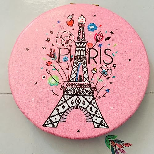 KIUB Taschenspiegel, rund, Paris Eiffelturm, Motiv Eiffelturm in Blumen auf hellrosa Hintergrund