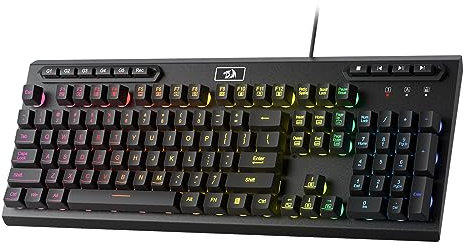 Redragon K513 Clavier de Jeu à Membrane RVB, Clavier linéaire Standard à 104 Touches au Toucher mécanique avec 5 Touches Macro G supplémentaires intégrées, contrôle multimédia, US Layout