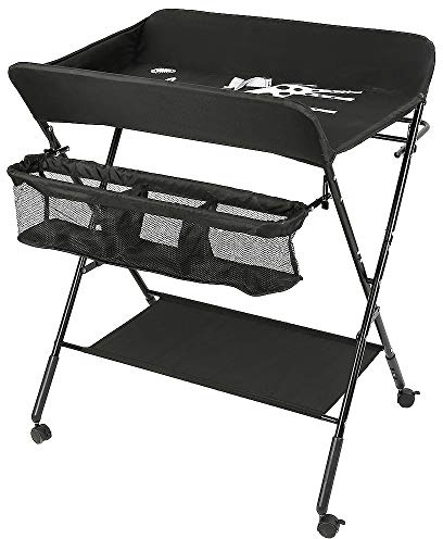 Wickelkommode Klappbar, Mobiler Wickeltisch, Babypflegetisch mit Sicherheitsgurt Ablagefächern, Tragbar Wickeltisch, Platzsparend & Stabil 80 * 66 * 98cm (Schwarz)