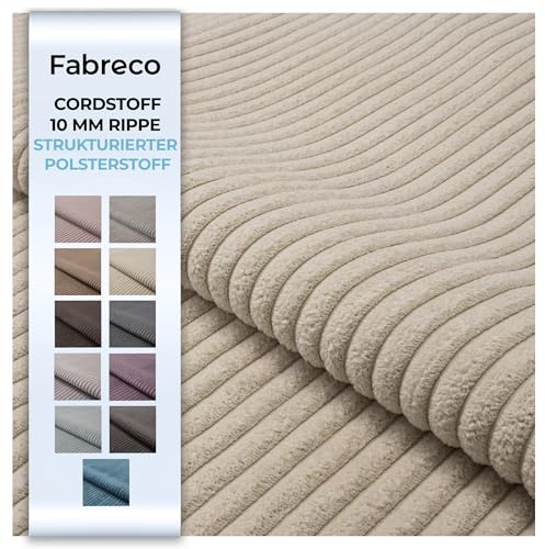 Fabreco CORDSTOFF Meterware LINKO (100 cm x 140 cm) – Superweicher Breitcord-Samt Stoff Meterware für Sofa & Stühle – Polsterstoff für Möbelstoff – Möbelstoffe, Dekostoff & Stoffe DIY (Creme 03)