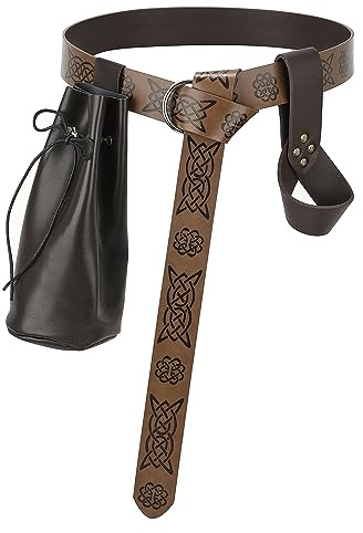 XZQTIVE Mittelalterlicher Rittergürtel für Herren Damen Renaissance Wikinger Gürtel mit Schwert Holster Tasche für LARP Halloween Cosplay Kostüm