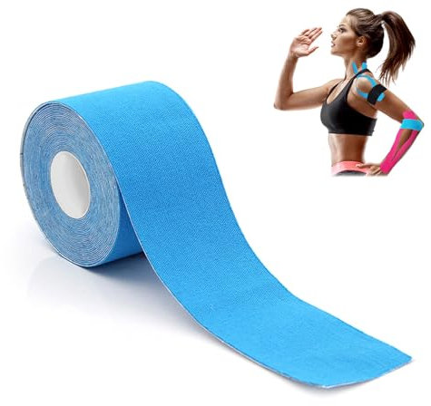 5m Kinesiotapes, Kinesiologie Tape, Kinesio Tape, Kinesiology Tape, Tape Sport, Wasserfest, für Sport, für Knie, Schulter und Ellenbogen, Muskelstraffende Bänder (Blau / 5cm × 5m)