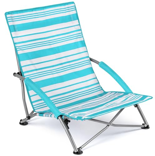 Trail Chaise Pliante Basse, Transat Pliable, Chaise Pliable de Plage Idéale pour Le Jardin, Les Pique-niques et Festivals, Accoudoirs Rembourrés, Pieds Anti-Affaissement, Sac de Transport avec Sangle