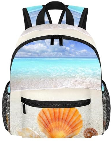 FVQL Kleiner Rucksack für Kinder, Kleinkind-Rucksack, Strand, Sand, Muschel, tropisch, Mehrfarbig 721, 25.4x10x30cm/10x4x12in