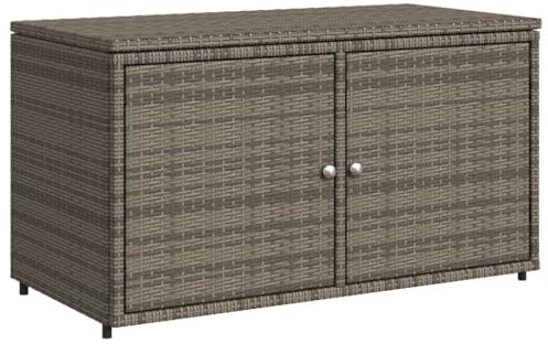 Rattan Auflagenbox mit 2 Türen und Böden, Gartenschrank Aufbewahrungstruhe Garten Aufbewahrungsbehälter Aufbewahrungsbox Balkonschrank, Grau 110x55x60,5 cm