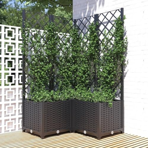 Gecheer Fioriera ad Angolo,con Graticcoo,Fioriera,da Giardino,Grigliato,con Traliccio,Graticcio,in Polipropilene,Nero,80x80x136 cm,Fioriera Grigliato con Traliccio,Fioriera da Giardino Terrazzo