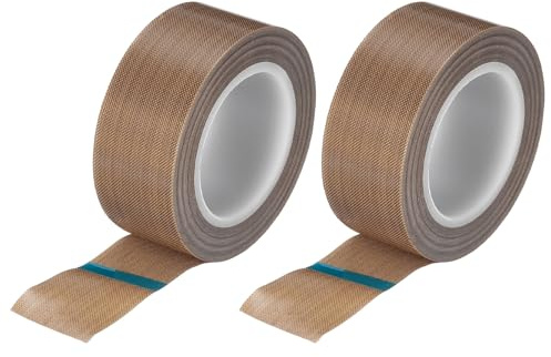 QUARKZMAN 2 Stück PTFE Band 25mm x 0.18mm x 9m (B*D*L), Selbstklebend PTFE Gewindedichtband PTFE Isolierband für Vakuummaschine Lebensmitteldichtung, Hitzebeständiges Klebeband Braun