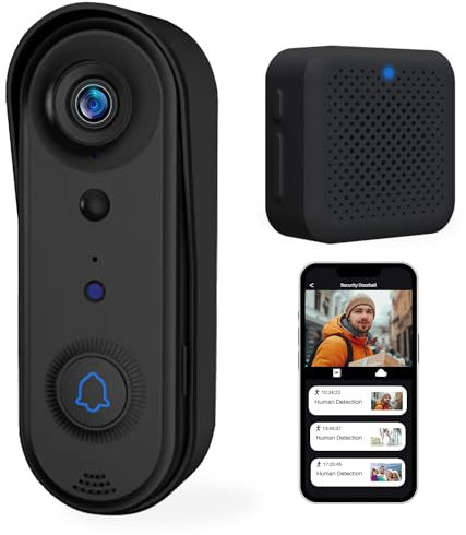 Eaula Videns Wireless Video Doorbell Camera with Indoor Chime, Indoor/Outdoor, 2.4Ghz WiFi, Two-Way Audio, Smart Human Detection, Real-time Alert,1080P Night Vision, SD card Storage and Cloud Storage