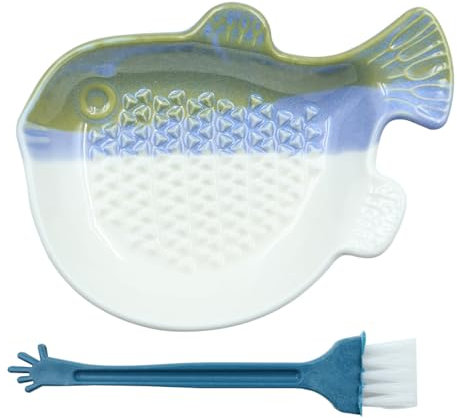 Sarini Rallador de ajo Rallador de cerámica de Pescado pequeño para ajo Jengibre cúrcuma Apto para lavavajillas