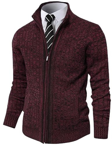 AOLI RAY - Cardigan da uomo con chiusura lampo, colletto alto, maglione a maglia fine, con 2 tasche, L
