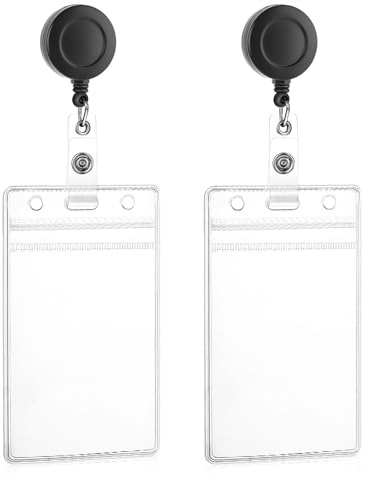JIEYAO Ausweishalter mit Einziehbarem Schlüssel,2 Stück Vertikale Clear Plastic Case mit Badge Reel Ausweishalter Ausziehbar Karabiner Clip Kartenhalter Ausweis Stempelkarten für ID Card Zugangskarten