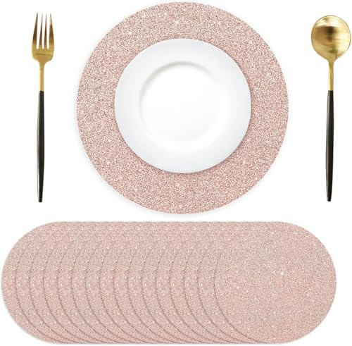 50 tovagliette in carta oro rosa, rotonde da 13,4 pollici, usa e getta, tovagliette decorative per tavolo da pranzo, matrimonio, banchetto, casa, banchetto, Natale, Capodanno,