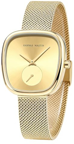 HANNAH MARTIN Gold Watches for Women, Luxury Vintage Rectangular Case Dress Watch Analog Quartz Stainless Steel Bracelet 3ATM Water Resistant with Wristband Adjustment Tool