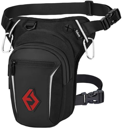 Eshow Sacoche de Jambe Moto Capacité Extensible, Sac Banane Femme Homme avec Bande Réfléchissante, Ceinture et Sangle de Jambe Réglables, 2 Mousquetons pour Randonnée Pêche