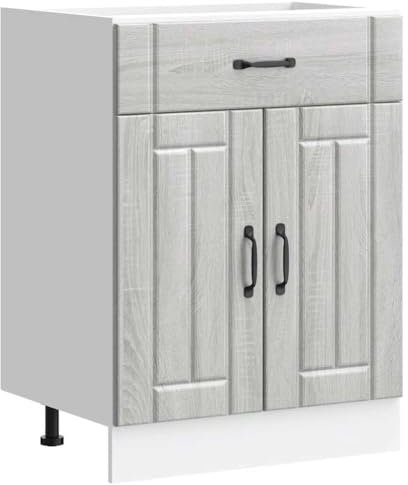 vidaXL Kitchen Base Cabinet - Gray Sonoma Engineered Wood, Ample Storage 60x46x81.5cm Adjustable Feet, Modern Style