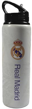 Hy-Pro Borraccia in alluminio con licenza ufficiale Real Madrid CF, 750 ml, cannuccia pieghevole integrata, a prova di perdite, leggera, ottima idea regalo per il calcio