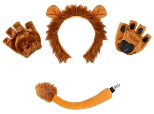 SDXCJY Lion Costume Set for All Ages - 4 Pcs Kit with Brown Headband, Gloves, Tail & Tutu Skirt, Perfect for Kids & Adults Cosplay,Halloween Birthday Carnival Stage Performance