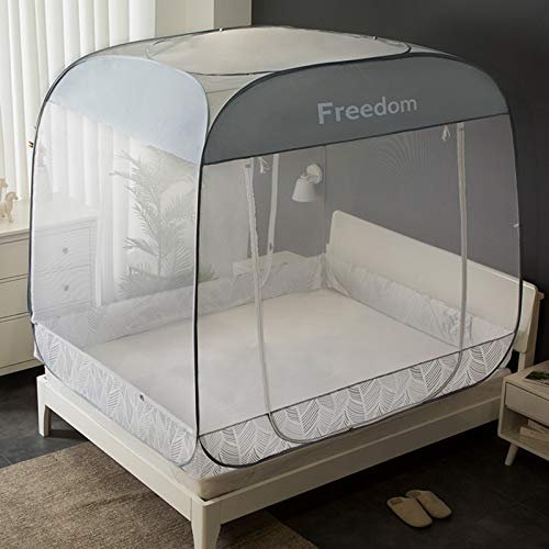 GLLBQEAG Moustiquaire à Motif de Grille Simple pour lit Simple de 1,2 à 2 m, moustiquaire Pliable pour Chambre, yourte, Tente -sanmen, Gris-2,0 x 2,2 m