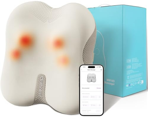 arboleaf Shiatsu Rücken-Massagegerät Massagekissen mit Wärmefunktion & App; kabelloses Massagegerät für Nacken Schulter Rücken, waschbarer Bezug & lange Laufzeit, Fürs Büro und Zuhause geeignet