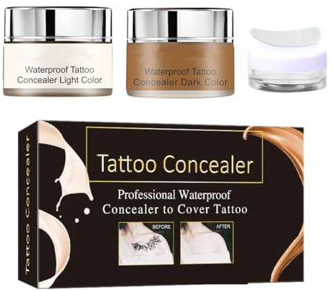 Tatuaje Corrector, Crema Correctora para Tatuajes, Cicatriz Corrector, Maquillaje para Cubrir Tatuajes, Tattoo Concealer, Impermeable, 20g+20g (Oscuro+Claro)