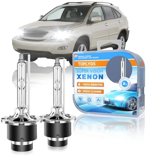 TOPLYGS D2S HID Xenon Headlight Bulb Fit for Lexus RX330 RX350 RX400H(Low Beam) 2004 2005 2006 2007 2008 2009 LS430 ES RX 330 2005 2006, 6000K Bright White, OEM High Low Beam Xenon Lights, Pack of 2