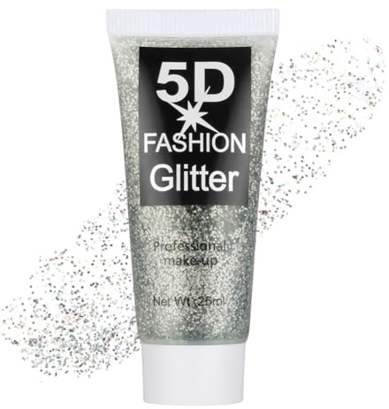 AYBUY Gel Paillettes Visage,Paillette Cheveux Visage,Corps Gel Paillette,Paillette Gel Liquide pour Cosmétique Visage Lèvres Ongles Festival Fête Maquillage Décoration Fête Noël Pâques,Argent,25g