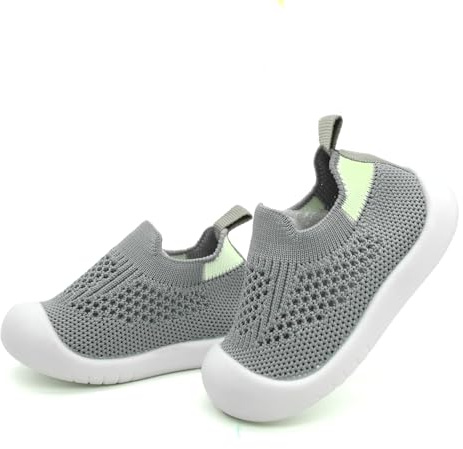 TootyTots Chaussures pour bébé - Chaussures d'apprentissage à la marche - Pour filles et garçons (0 à 3 ans) - Avec semelle en caoutchouc antidérapante, matériau tricoté doux, A gris., 0-6 mois