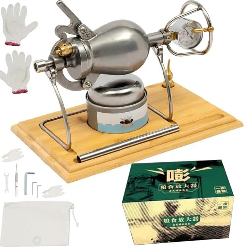 Popcorn professionale Popcorn Popper cinese con staffa sospesa, macchina per popcorn ad alta pressione in acciaio inox a doppia valvola con base in legno (300 ml)