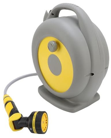Generic Carrete de manguera de jardín retráctil con rebobinado automático para exteriores, montaje en pared, con boquilla rociadora para riego de autos y lavado de mascotas.