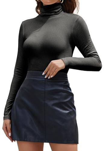 Joyshaper långärmad skjorta damer polotröja skjortor långärmad ståkrage toppar basic t-shirt långärmad toppar undertröja, Mörkgrå/polotröja, S