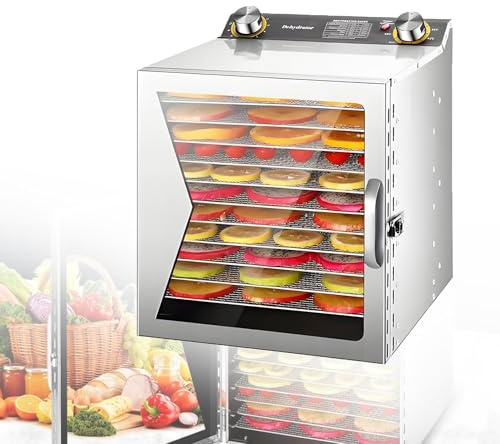 Essiccatore Disidratatore Alimentare da 800W/400 W Liofilizzatore Alimentare Domestico in Acciaio Inox con Regolatore di Temperatura 30-90°C Timer 0-12h per Verdure Frutta e Carne 12-layer