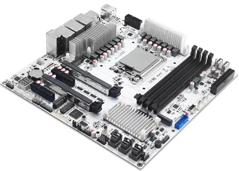 ROUAFWIT W680 NAS Motherboard Micro ATX 12 Bay, LGA1700 mATX PC Mainboard mit 2x10GbE, 2X 2.5GbE LAN, 4 x DDR5 Desktop RAM (ECC), 3 x NVMe, PCIe5.0 x16, vPro, Without SATA Cable, 8G RAM 128G SSD