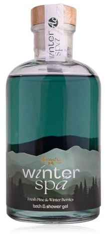 Espuma de baño Accentra WINTER SPA en botella de vidrio, regalo Navidad mujeres, aroma Pino Fresco y Bayas Invernales, verde/oro/blanco