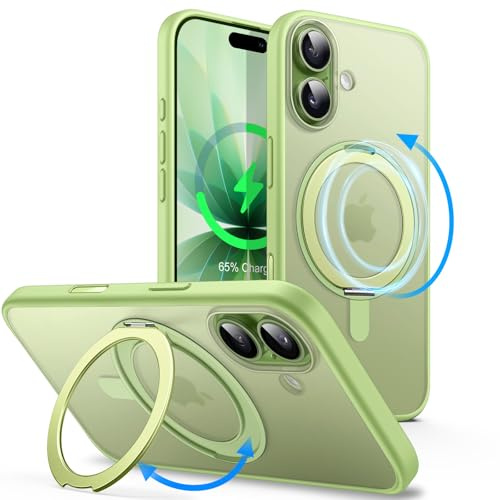 JETech Coque Anneau Rotatif à 360 Degrés pour iPhone 17 6,3 Pouces avec Bouton de Contrôle de Caméra, Compatible avec MagSafe, Étui Housse de Fine avec Support & Porte-Anneau (Sauge)