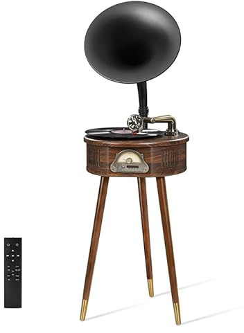 Tocadiscos de Vinilo Retro Vintage con gramófono y Bluetooth 4.2, 7, 9 12 Pulgadas, Tres velocidades, Aguja rubí Ajustable, Radio FM(Deep Walnut)