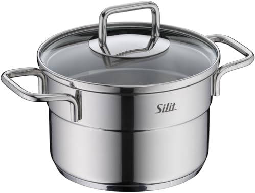 Silit Extra Cook Mini-Fleischtopf 14 cm mit Glasdeckel, Innenskalierung, breiter Schüttrand, qualitativer, spülmaschinenfester Crominox-Edelstahl, kleine Portionen, platzsparend stapelbar, tropffrei